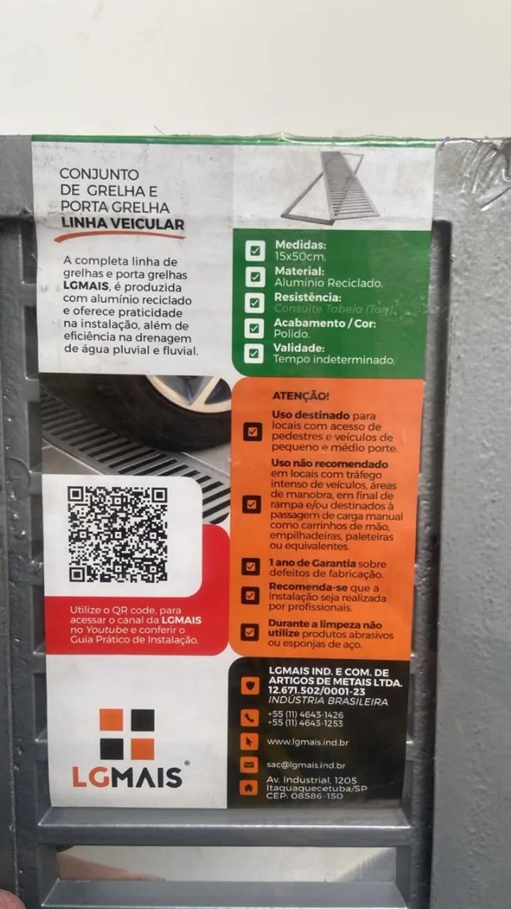 Grelha com Porta Grelha Veicular LGMAIS - 15x50 cm - 
