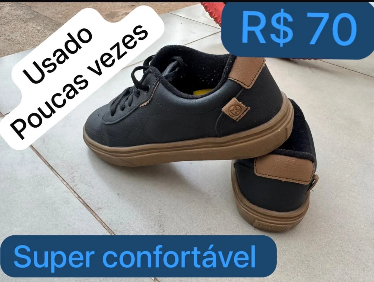 Tênis infantil preto com detalhes marrons - Super confortável