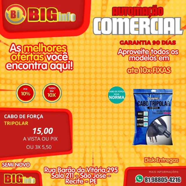 Cabo de Força para Notebook Tripolar 1.2m - Preto