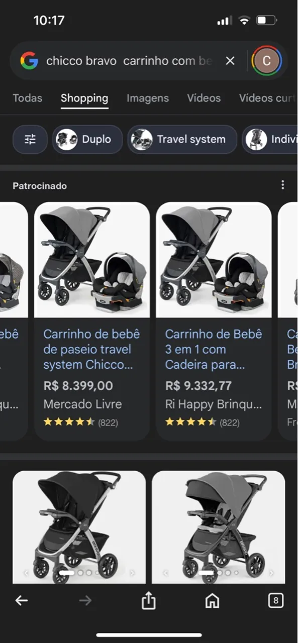 Carrinho com bebê conforto Chicco Bravo