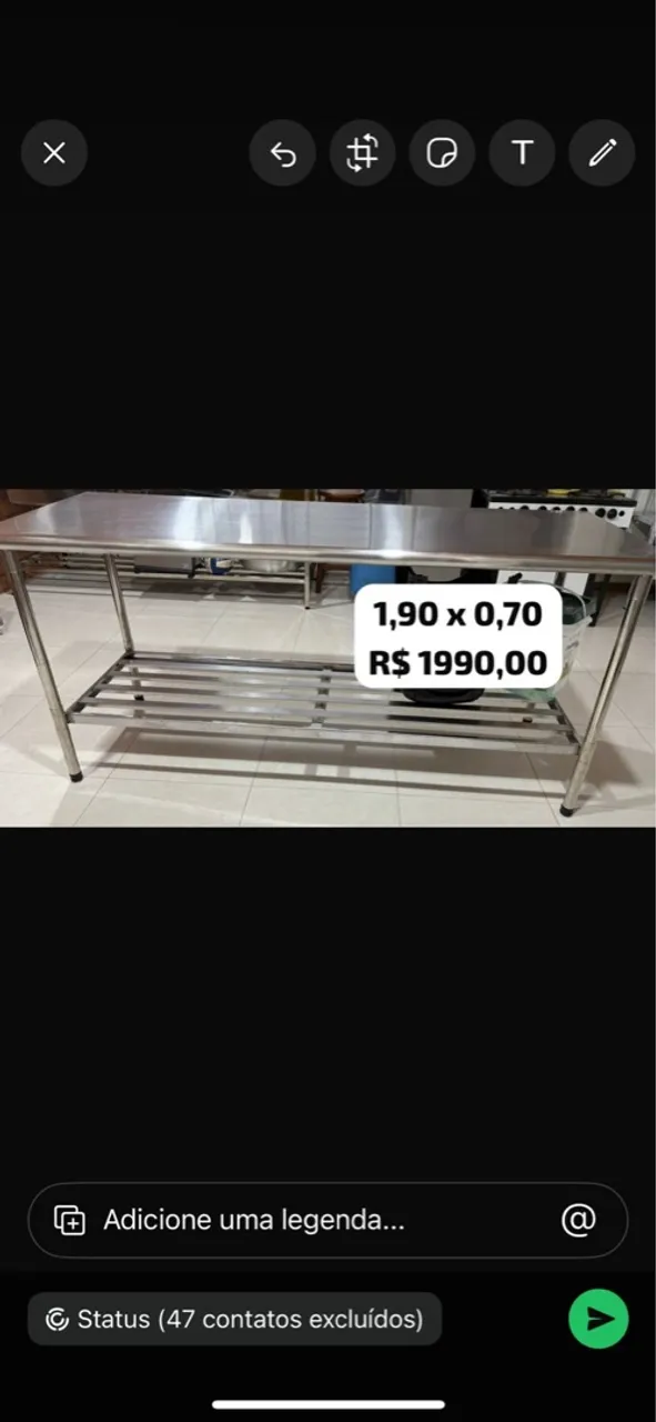 Mesa de aço inox 1,90x0,70