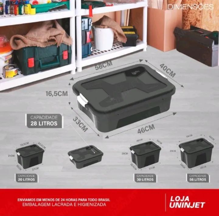 3 Caixas Organizadoras 28 Litros Preto - Foto 4