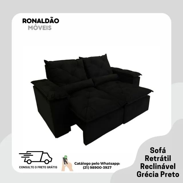 Sofá Retrátil e Reclinável Grécia Kaza Comigo Preto - Entrega Rápida! 