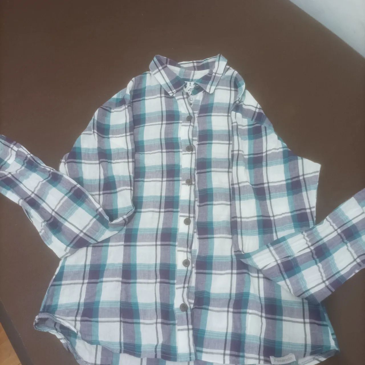 Camisa xadrez feminina em tons de azul e branco