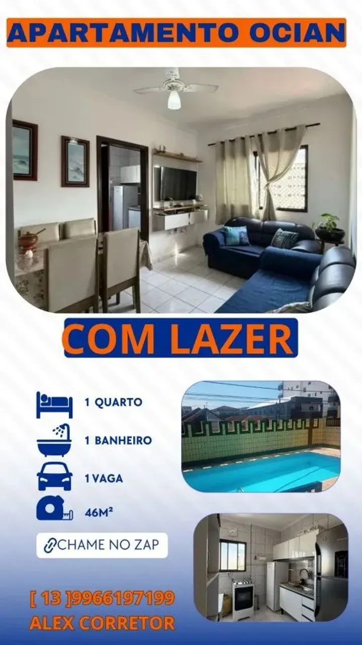 Apartamento para Venda em Praia Grande, Ocian, 1 dormitório, 1 banheiro, 1 vaga