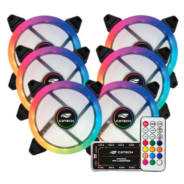 Kit 6 Cooler Fan 120mm C3tech C110F220 com Controladora e Controle ARGB 3P 5V - WZetta
