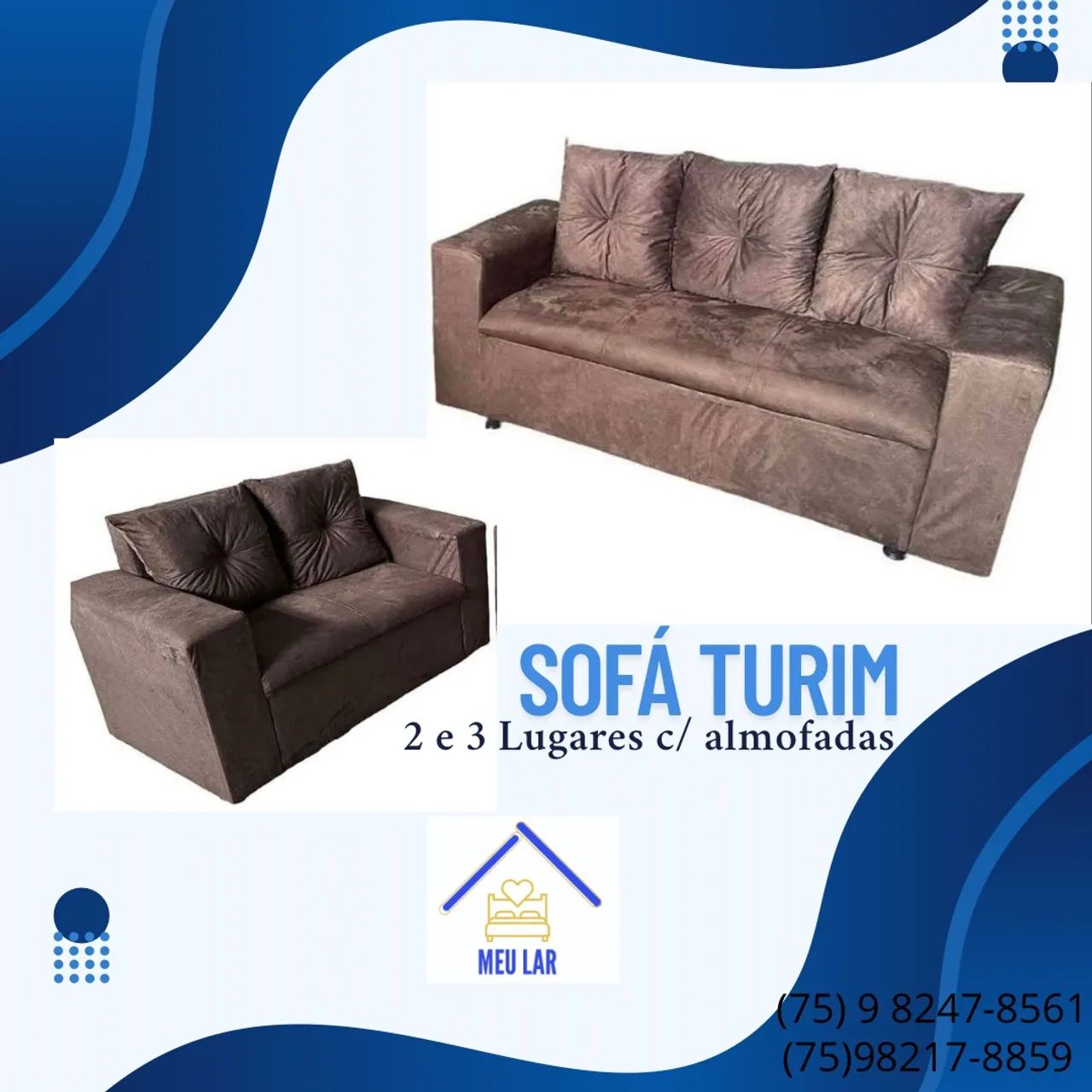 SOFÁ NOVO 2 e 3 LUGARES COM ALMOFADA