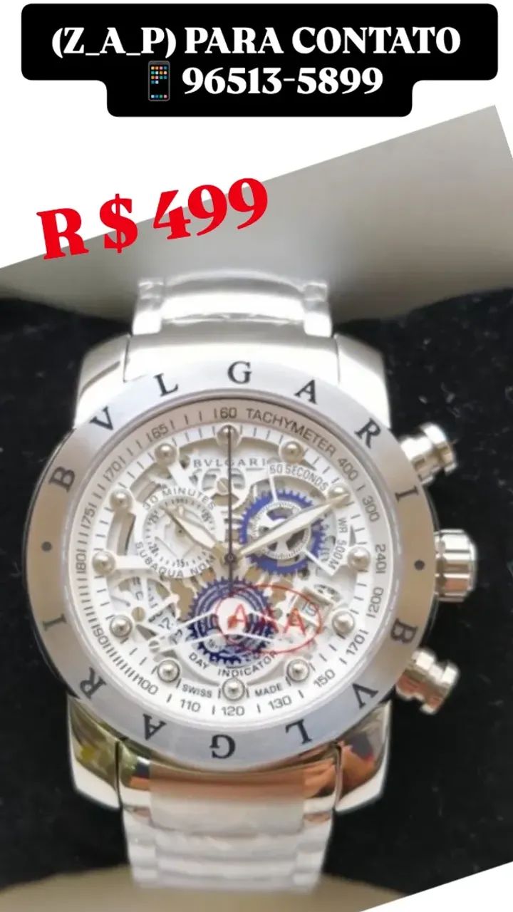 Relógio BVLGARI SKELETON FUNCIONAL MOSTRADOR BRANCO 