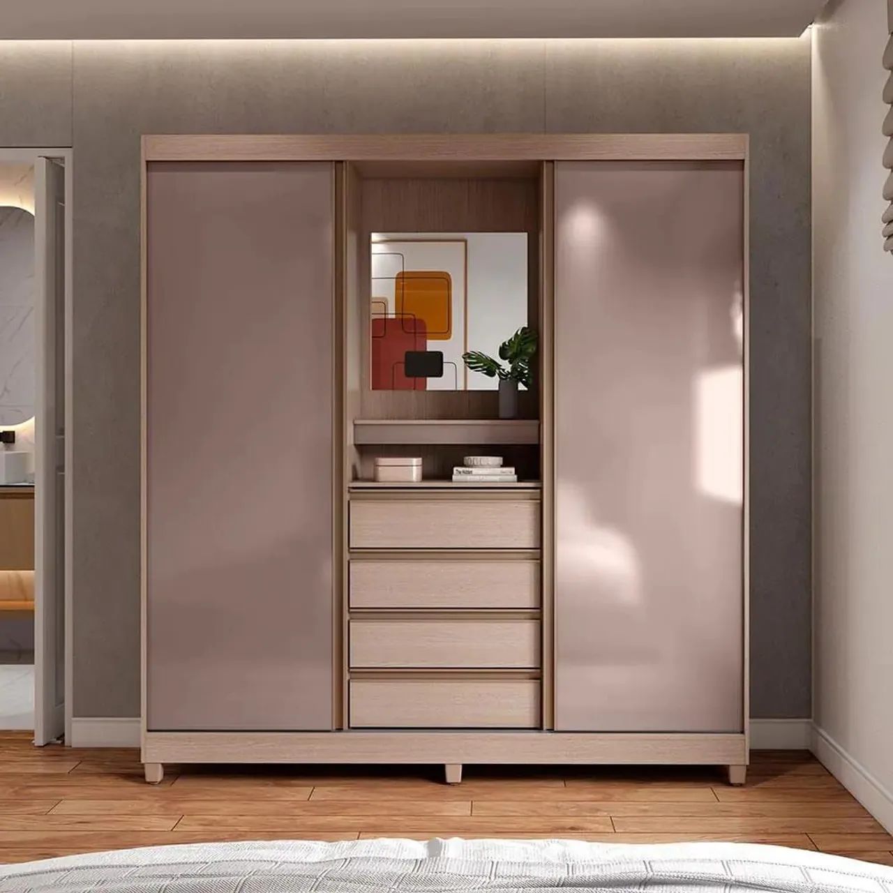 Guarda-roupa com Espelho e 4 Gavetas