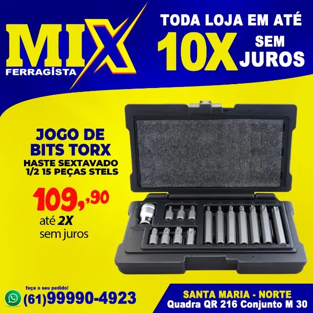 Jogo de Bits Torx Haste Sextavado 1/2 15 Peças Stels