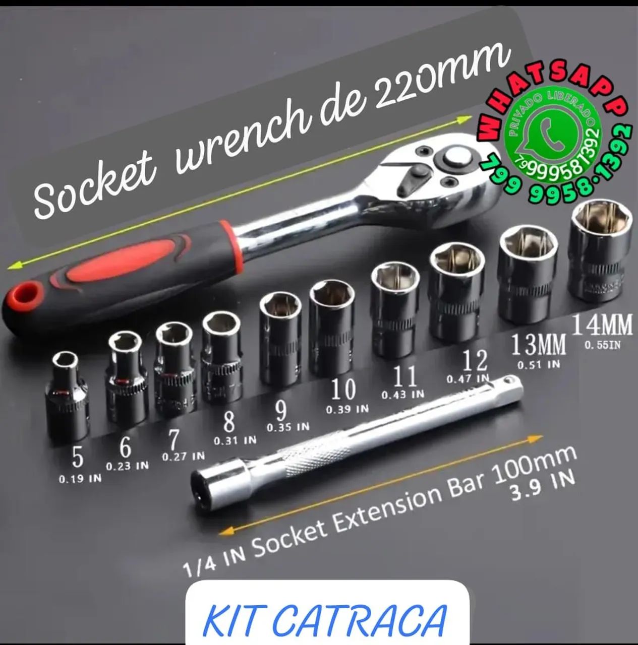 Jogo de Soquetes catraca 12 Peças - Ferramentas Universais - Foto 2