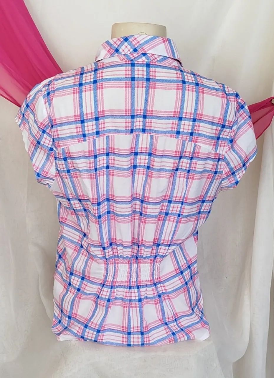 CAMISA FEMININA XADREZ EM ALGODÃO MANGA CURTA - Foto 3