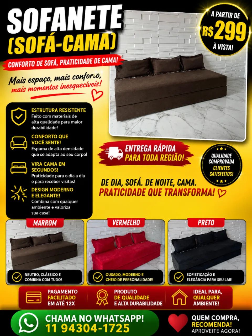 Sofá-cama(Sofanete) 3 lugares, conforto de sofá e praticidade de cama, muito barato !!