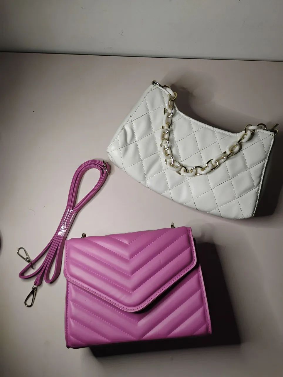 Kit Bolsas Rosa e Branca (Bolsa De Mão E Ombro)