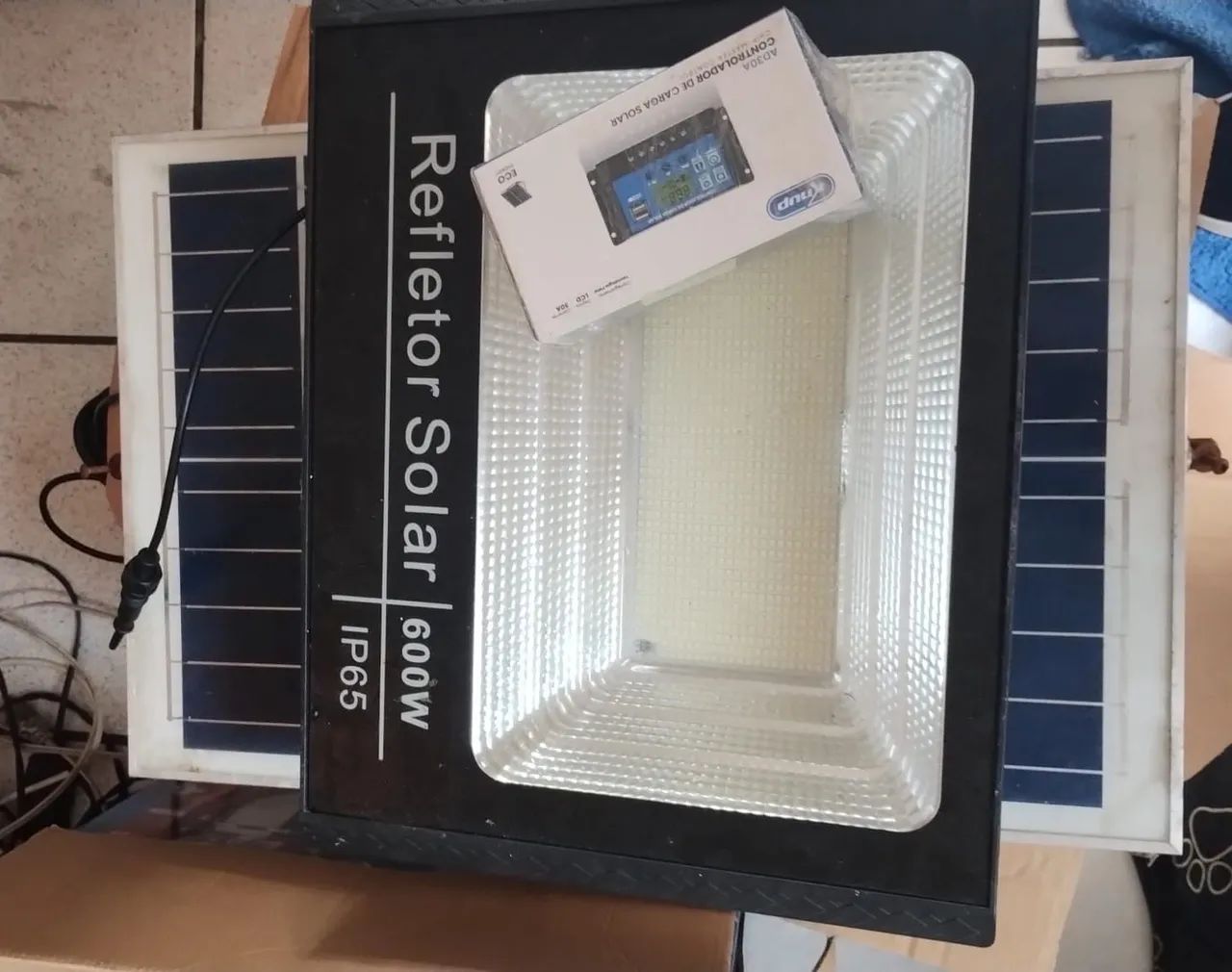 Refletor luminária led 600w e placa solar luz branco - Foto 2