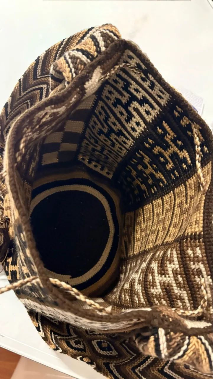 Bolsa Wayuu Legítima Tecida à Mão - Boho Chic Marrom e Bege - Foto 3