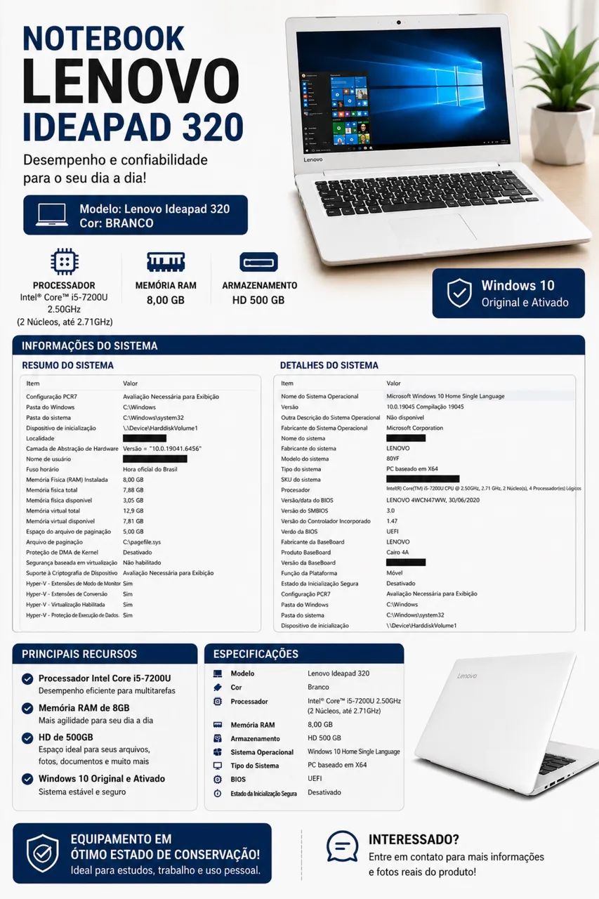 Notebook Lenovo IdeaPad 320 | Intel Core i5 | 8GB RAM | HD 500GB | Windows Original - Foto 2