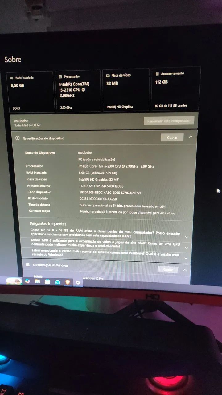 PC Completo i5 8GB + SSD + Monitor + Teclado + Mouse + Cabos HDMI e Ethernet - Foto 2