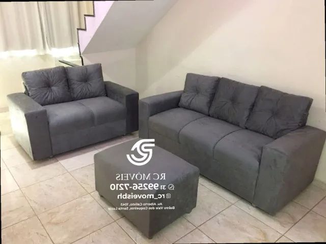 Sofá 2 e tres lugares com Puff Material suede D33 Confortável Direto da Fábrica - Foto 3