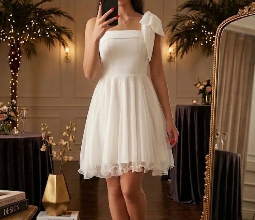 Vestido de Festa Branco com brilho Tam P- com Elástico 
