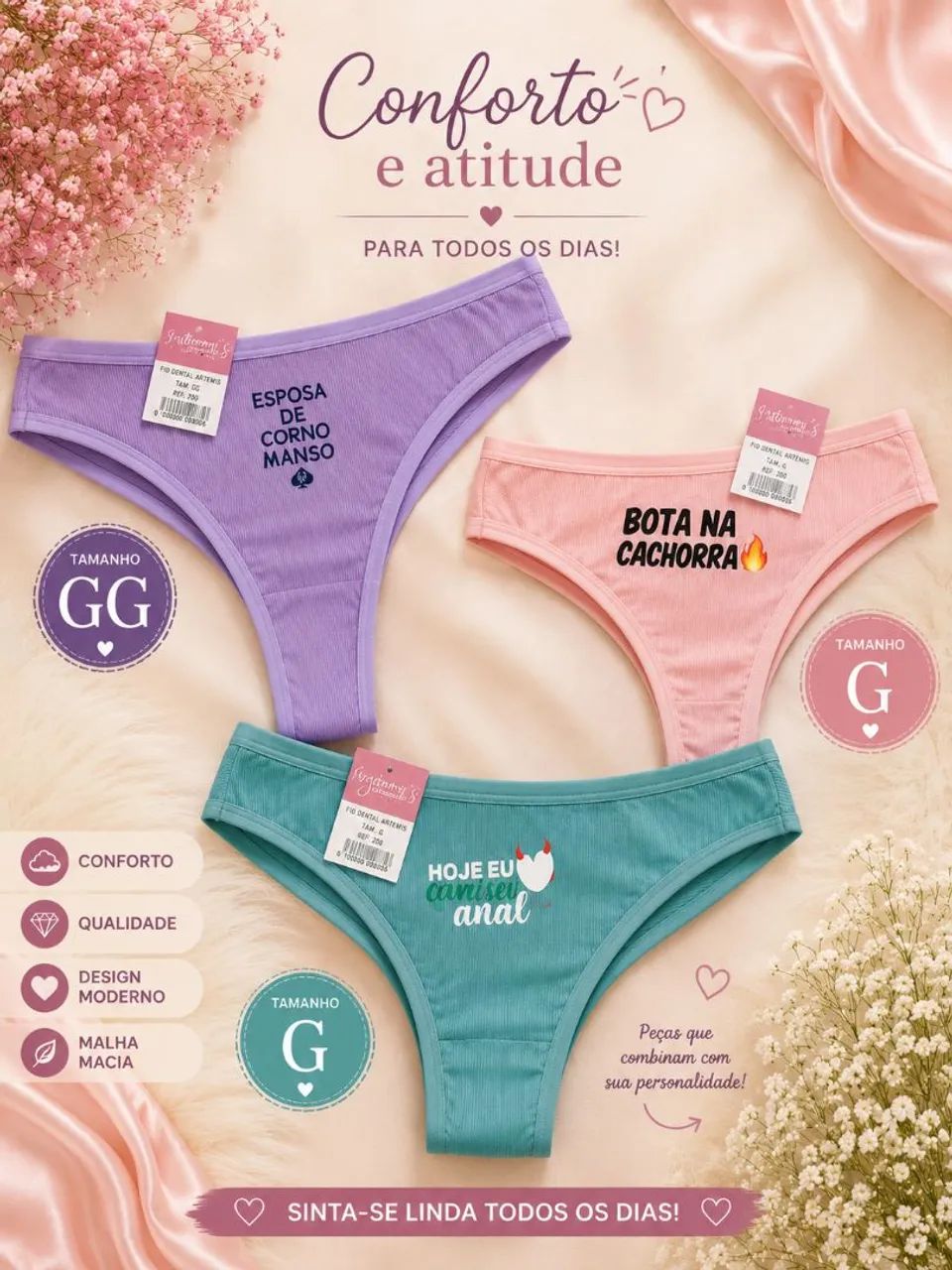 Calcinha com escritas 