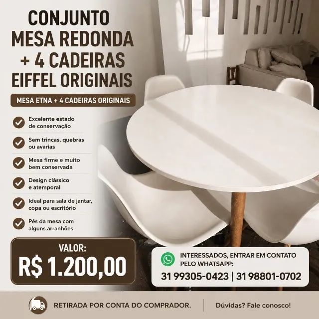 Mesa redonda com 4 cadeiras.