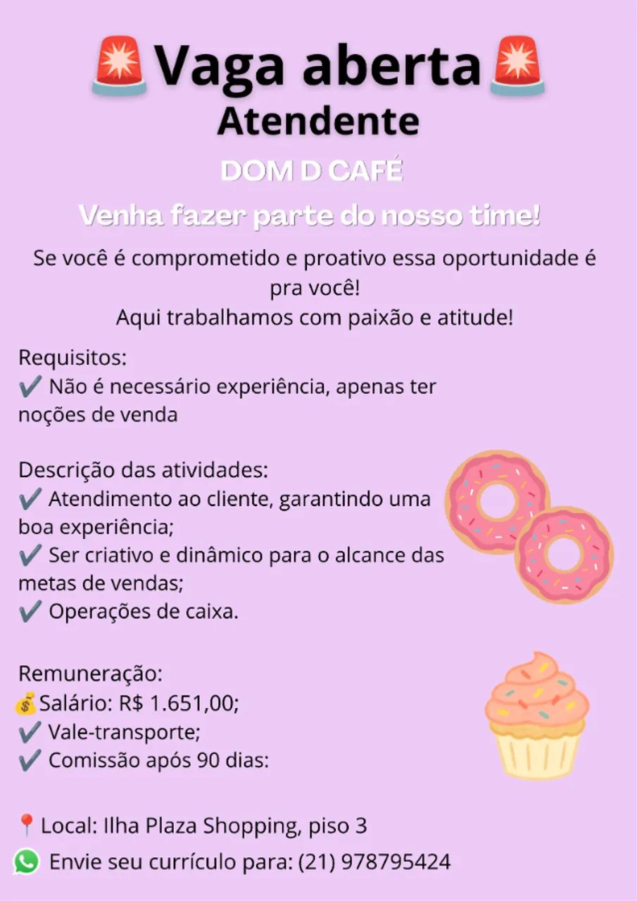 Vaga para Atendente