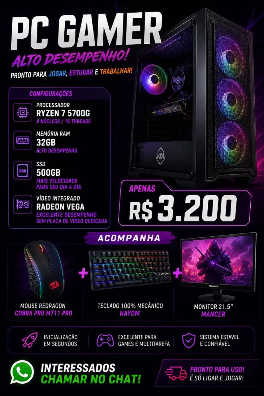 PC Gamer RTX 2070 Super + Ryzen 7 3700X | 16GB RAM | SSD 1TB
