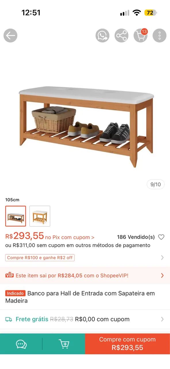 Banco para Hall de Entrada com Sapateira em Madeira - Foto 3