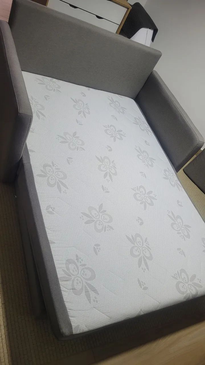 Sofá cama Herval 146cm 2 lugares Aurora linho cinza - Foto 2