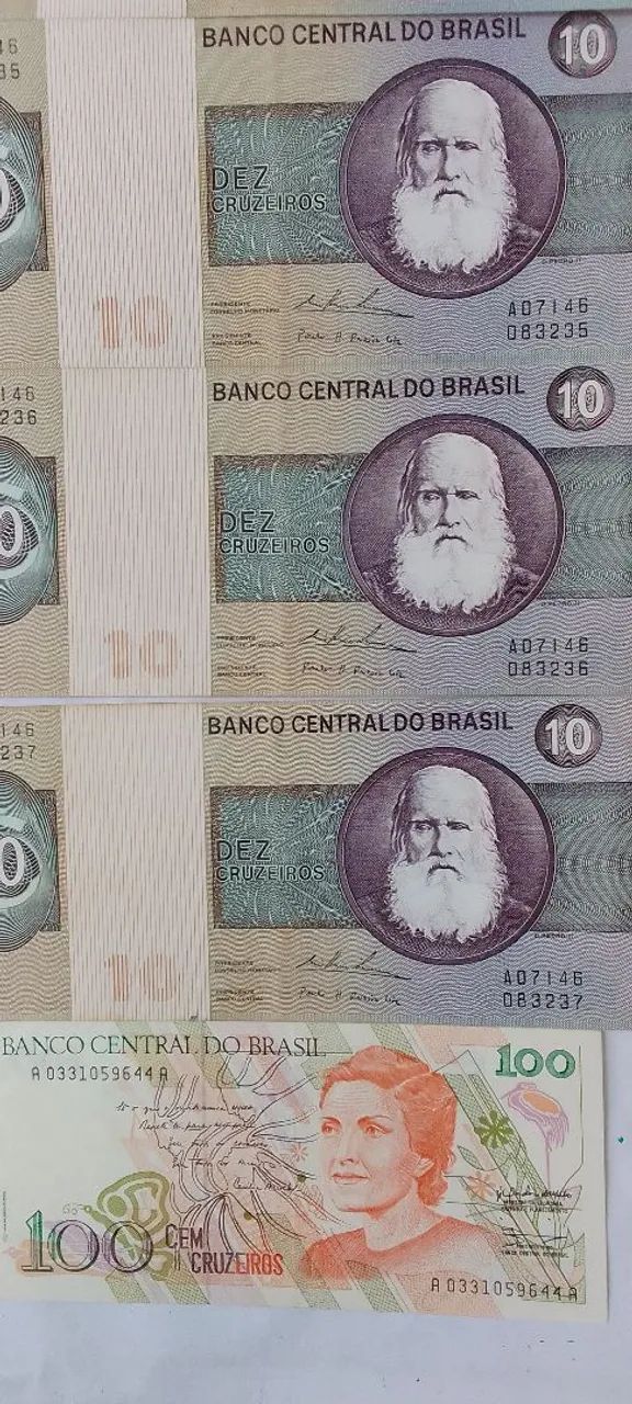 7 notas de cruzeiro soberbas de 1.5,10 e 100