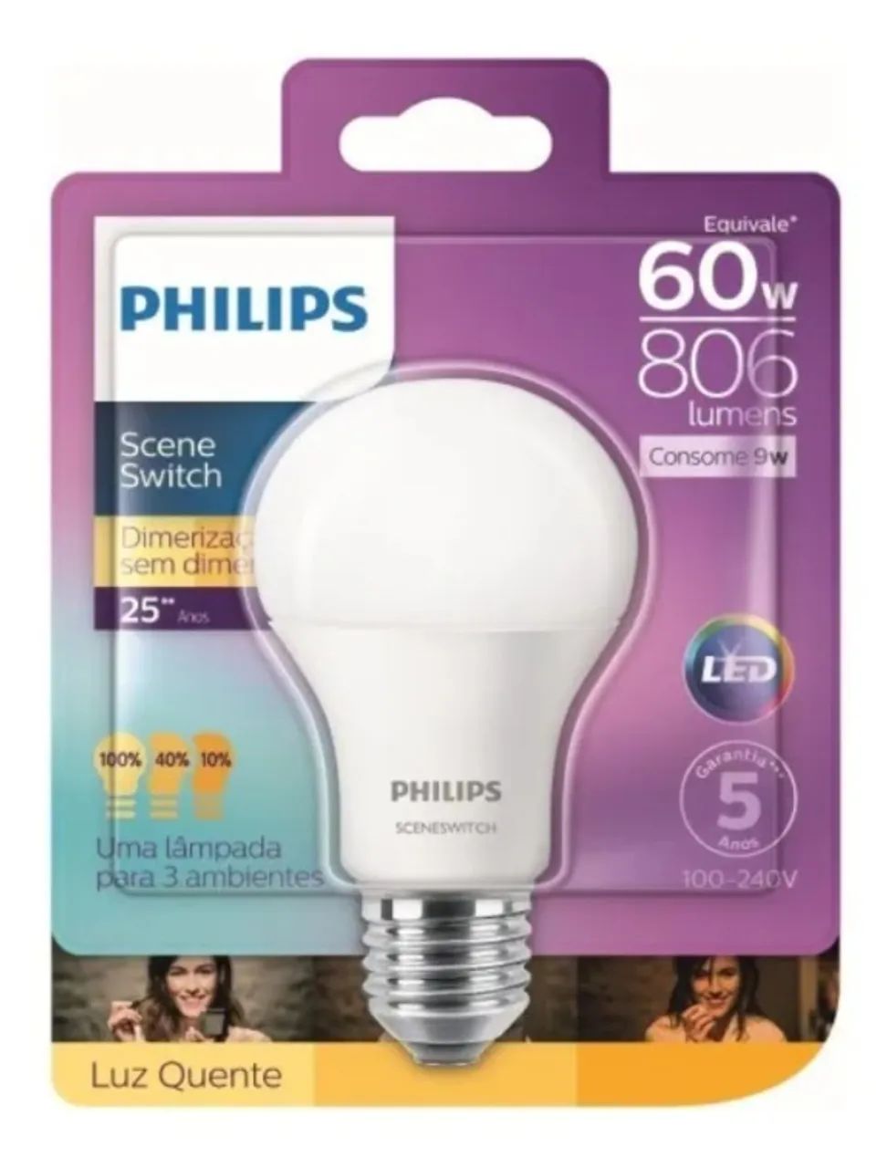 Lâmpada Led Bulbo Scene Switch 60w amarela 3 tons - Philips