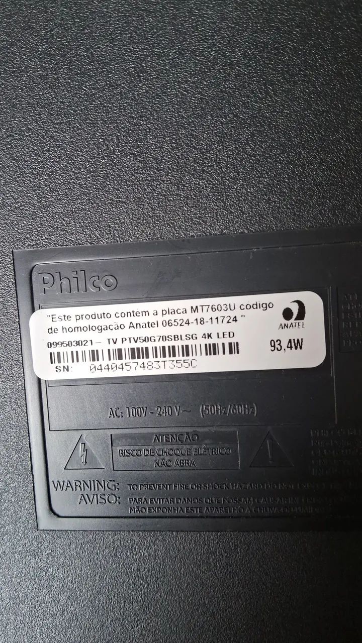 Vendo TV philco 50 polegadas,com defeito,a imagem aparece e logo some,a tela perfeita.