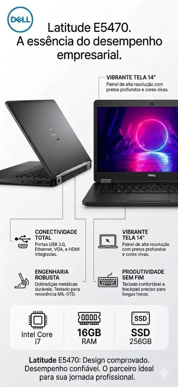 Notebook Dell Latitude E5470 i7 16gb Ram SSd 256 - extremamente