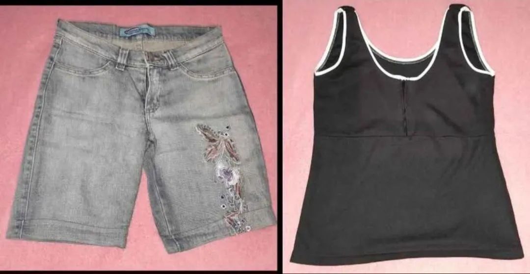 Bermuda jeans + Regata preta 