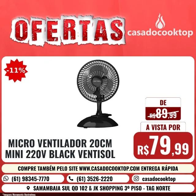 MICRO VENTILADOR 20CM MINI 220V BLACK VENTISOL