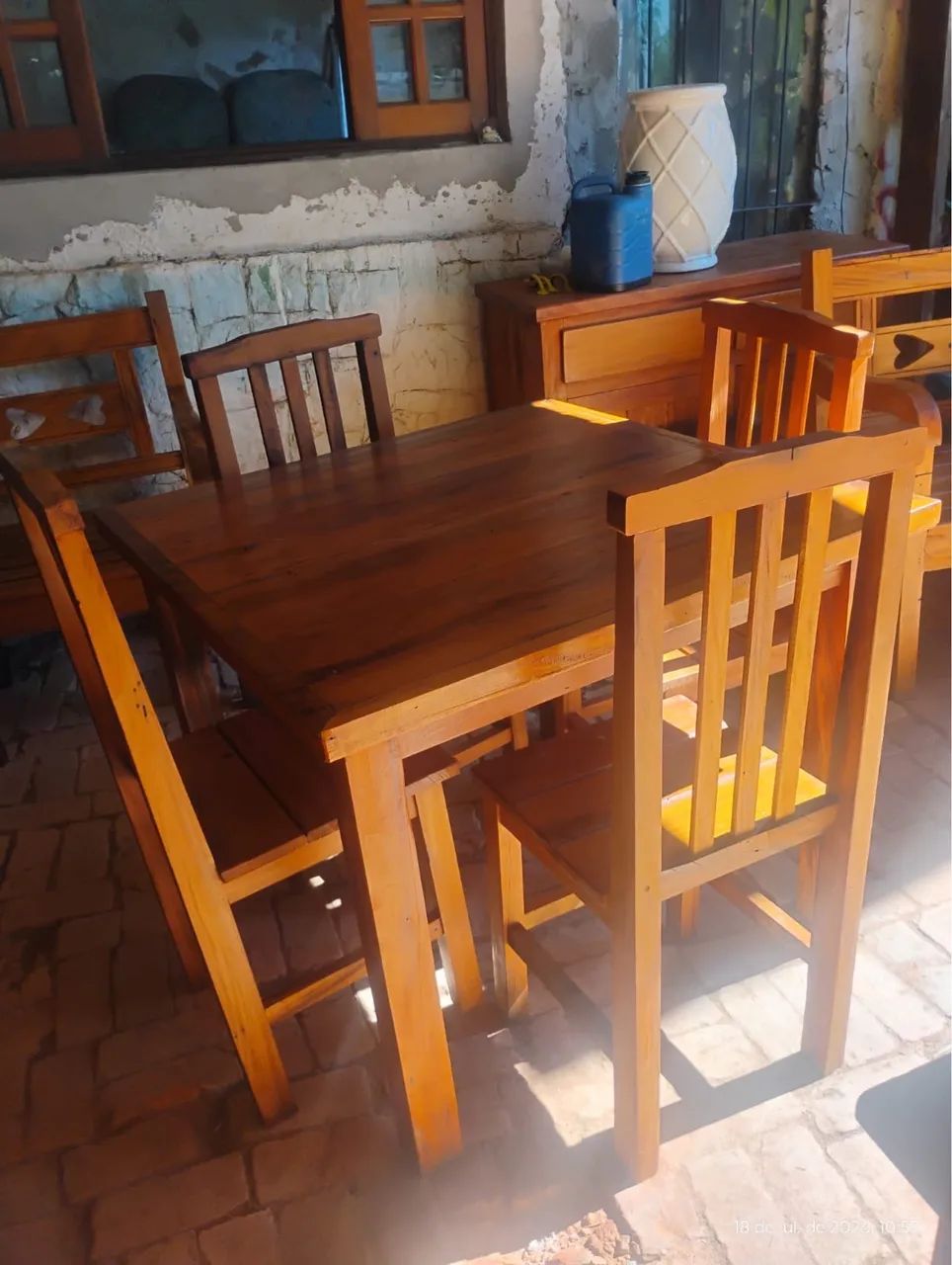 Mesa rústica de peroba rosa com cadeiras nova  - Foto 2