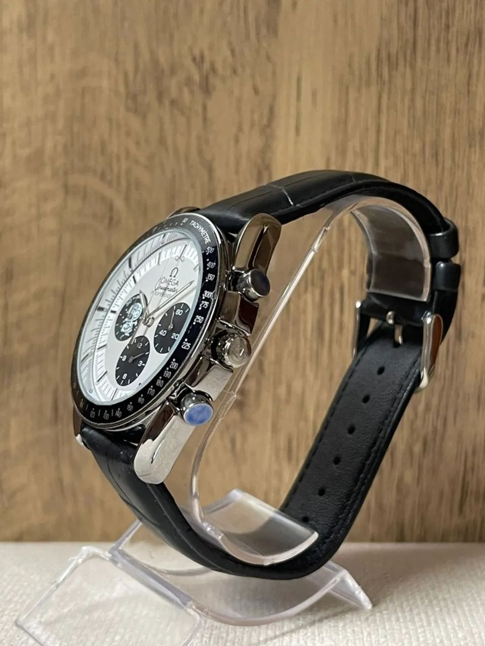 Relógio  Speedmaster TP - Prata, preto e branco - Pulseira de couro