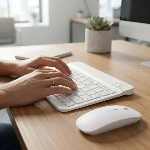 BRANCO - Conjunto de Teclado + Mouse Sem Fio Bluetooth Para Notebook e Tablet - Foto 2