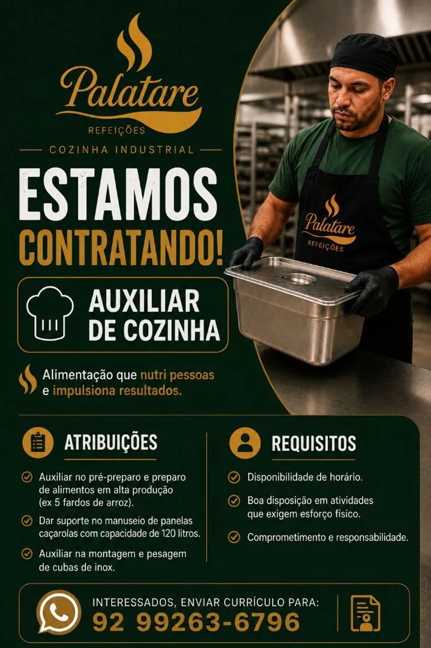 Vaga para auxiliar de cozinha 