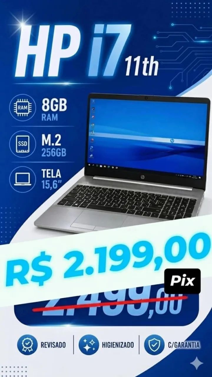 Notebook HP i7 11th - 8gb - M.2 256gb - Tel 15