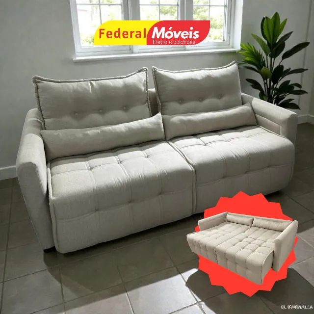 Sofá Cama 2,15m em Linho - Promoção Imperdível!