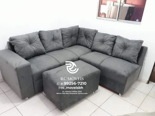 Sofá de Canto com Puff Material suede D33 Confortável Direto da Fábrica - Foto 3