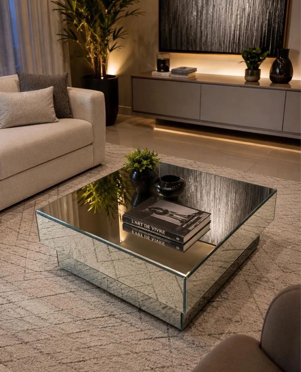 Mesa de centro de alto padrão espelhada. 
