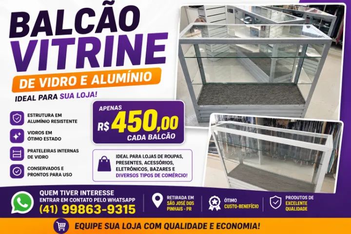 Balcão Vitrine de Vidro e Alumínio - Foto 3