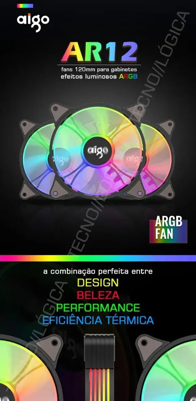 5x Cooler Fan Aigo AR12 ARGB com Controladora - Ventoinha Gamer A-RGB - Foto 6