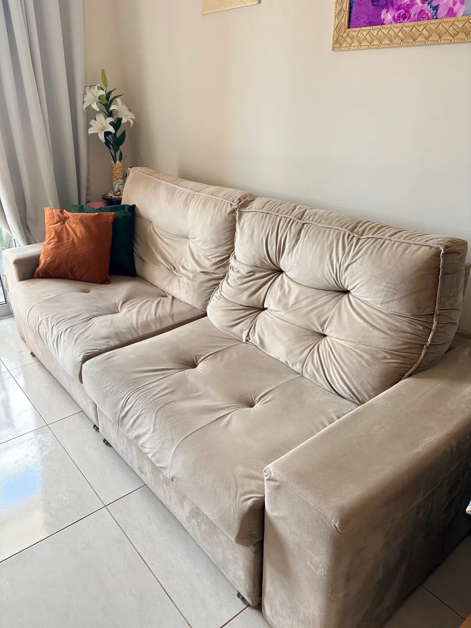 Sofá retrátil reclinável 2,50m 4 lugares da cor creme - Foto 4