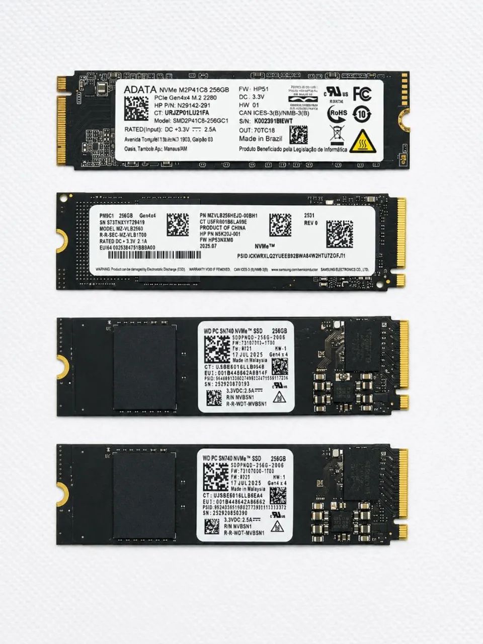 Kit 4 SSD NVMe M.2 256GB Samsung WD ADATA Gen4 Novos Lacrados