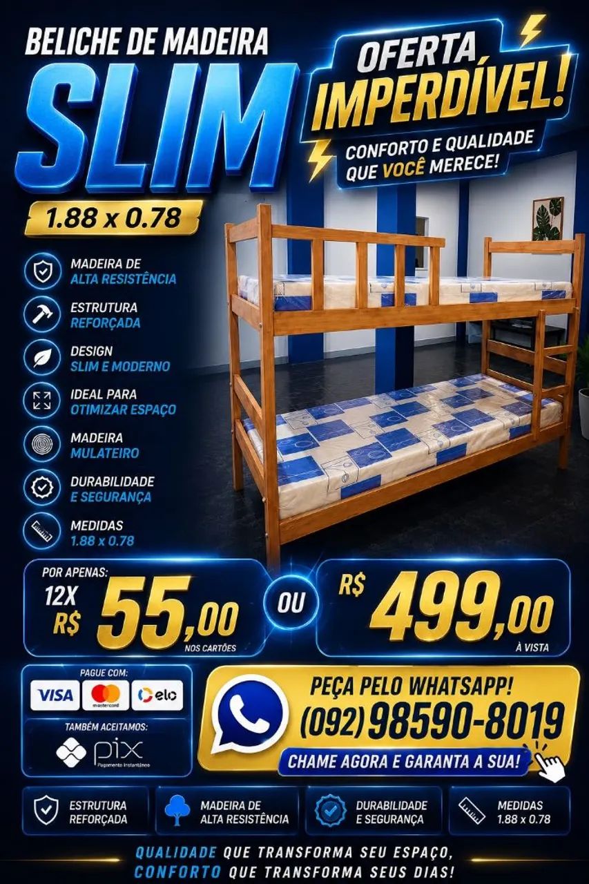Beliche Madeira 12X R$ 55,00 Nos Cartões Entrega e Montagem Grátis 