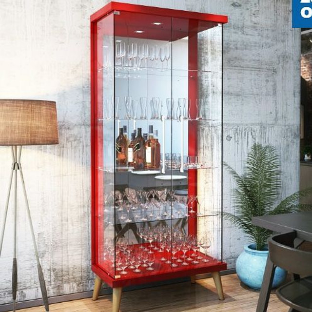 Cristaleira Decorativa Espelhada com Portas de Vidro